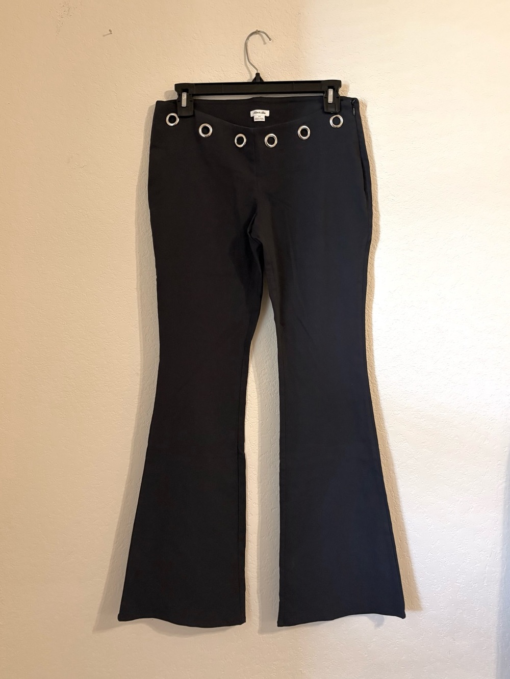 Urban Outfitters Black Low-Waisted Flare Pants with Silver Grommet Waist